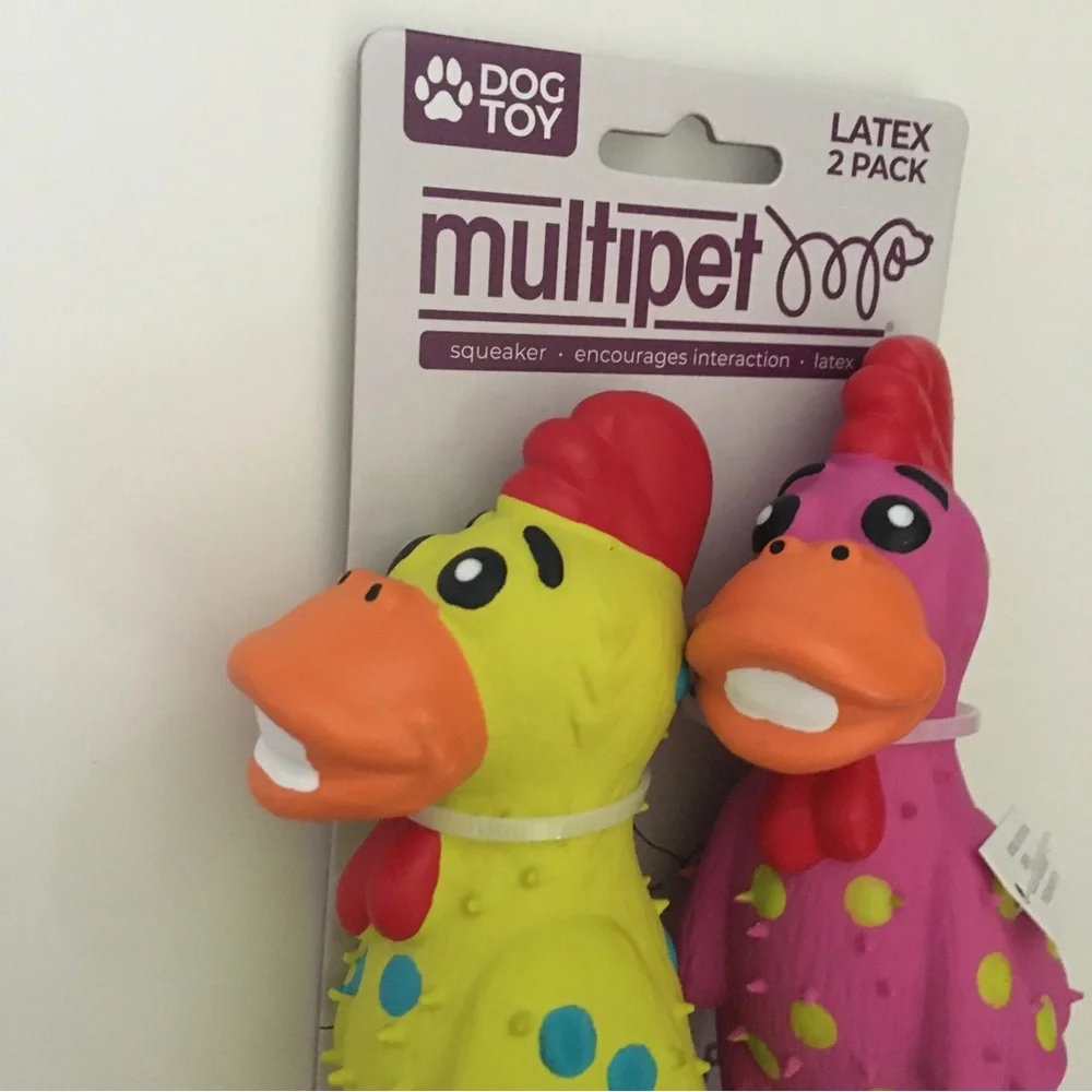Dog Toys 2 Latex Chickens Squeakers Fetch Toss Play Squeak NEW | Multipet